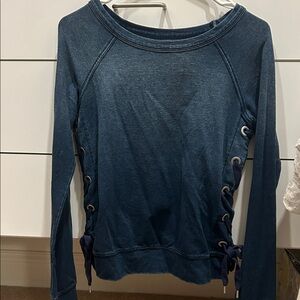 Bailey 44 Denim Blue Lace-Up Long Sleeve Top
